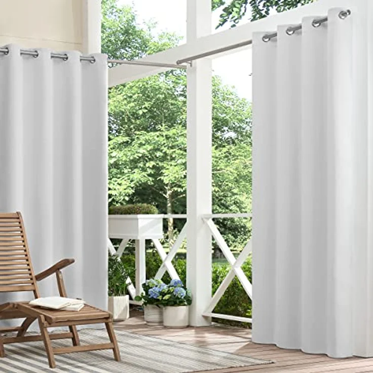 Eclipse Bradford Thermoisolierter Verdunkelungsvorhang mit Ösen, wasserdicht, für den Außenbereich oder Terrasse, 1 Panel, 132,1 x 213,4 cm, Silberweiß – Bild 1