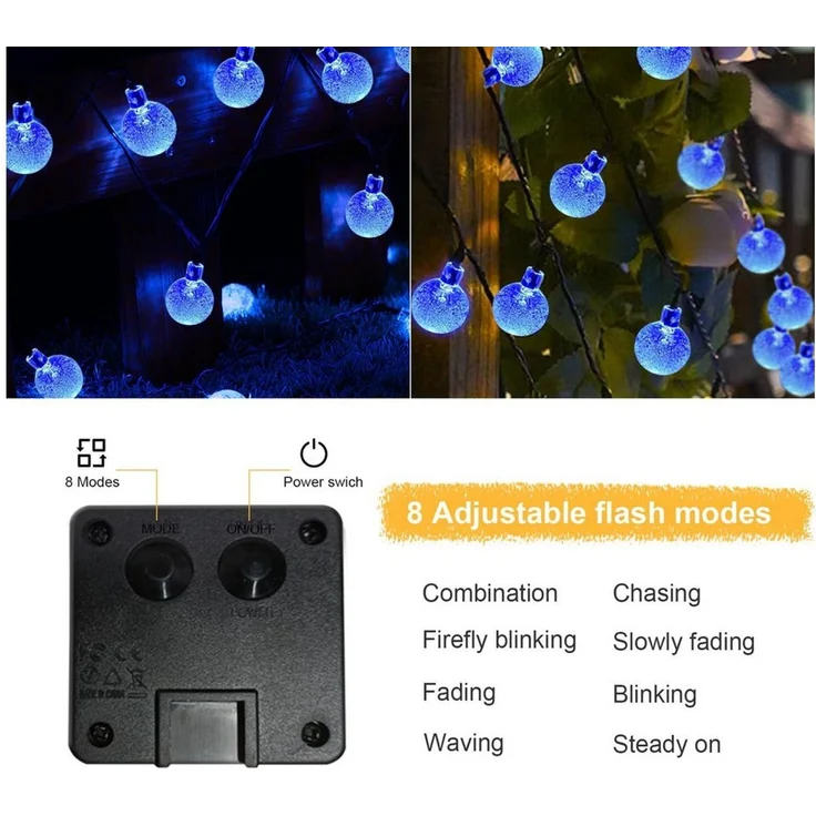 LQWELL LED Solarleuchte LED Kugel-Lichterkette Außen Solar Gartenleuchte, Kettenlicht Kristall Kugeln, Garten Terrasse Balkon Hochzeit Party Fenster – Bild 3