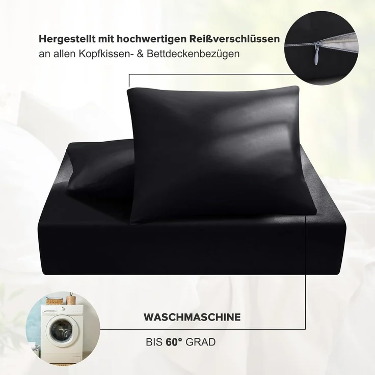 Ohano Bettwäsche-Set 200x200 Mikrofaser Schwarz + 1 Kissenbezug 80x80 – Bild 7