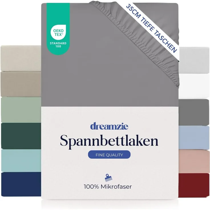 Dreamzie Spannbettlaken 120x200 cm - 35 cm Tiefe Tasche - 100% Mikrofaser Bettlaken - Anthrazit, Schadstoffgeprüft(Oeko TEX), Bettlaken mit Gummizug
