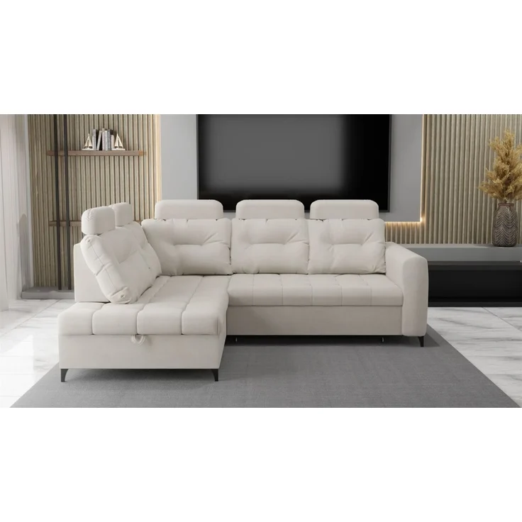 Ecksofa Schlafsofa Sofa WENDIE Stoff Hold Me Hellbeige Ottomane Links – Bild 2
