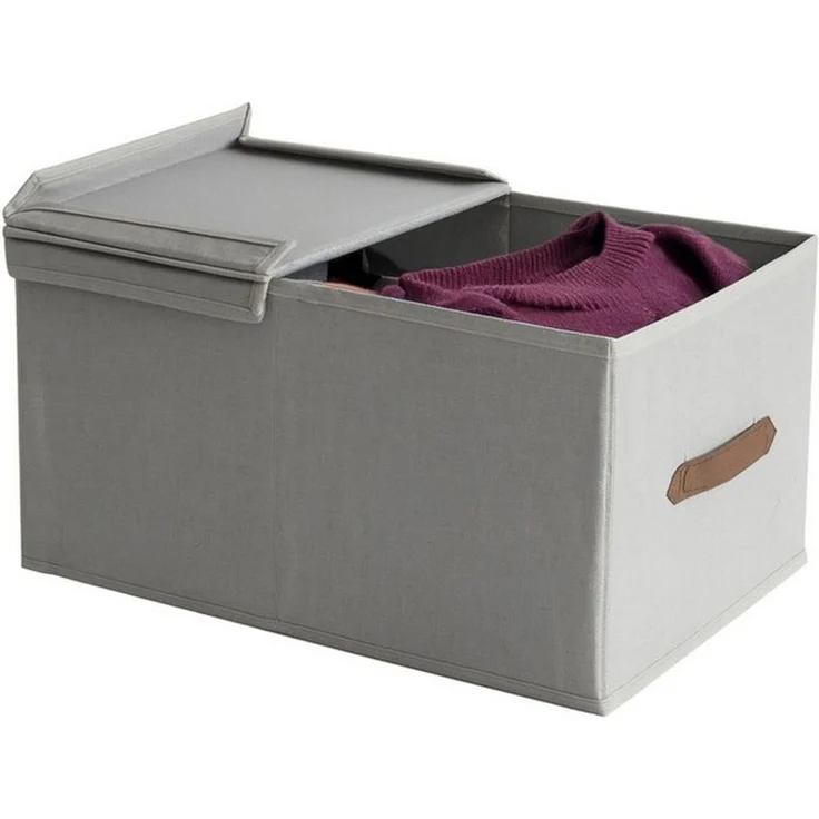 hausleben Organizer Faltbox mit Deckel 50x33x24cm – Stoff Creme/Nature – Faltbar (Kein Set, 1 St, Einzelartikel), Stoff-Aufbewahrungsbox, faltbar & robust – Bild 1