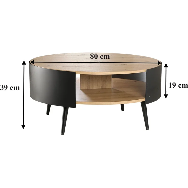 Casâme Runder Couchtisch mit 2 Ebenen und schwarzen Metallseiten Ø 80 cm - EKLO - Eiche – Bild 4
