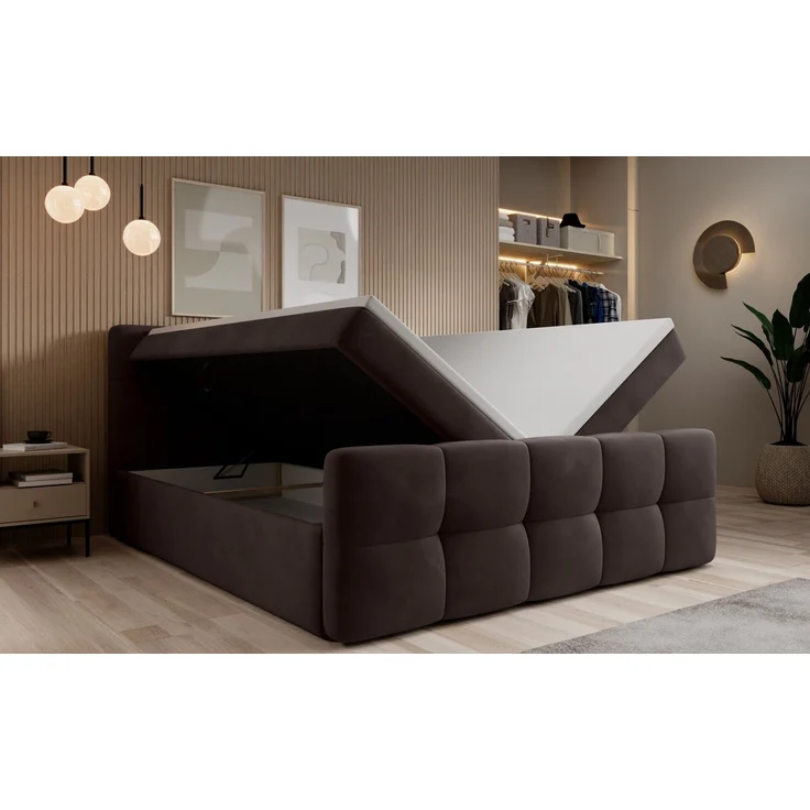 thematys Boxbett mit Bettkasten 140x200cm, mit Bonnellfederkernmatratze H3, Bouclé/Velours, mit Stauraum, mit 3 cm Topper, Espresso (Velluto 06), Art.-Nr. S04GH0RGXZF – Bild 4