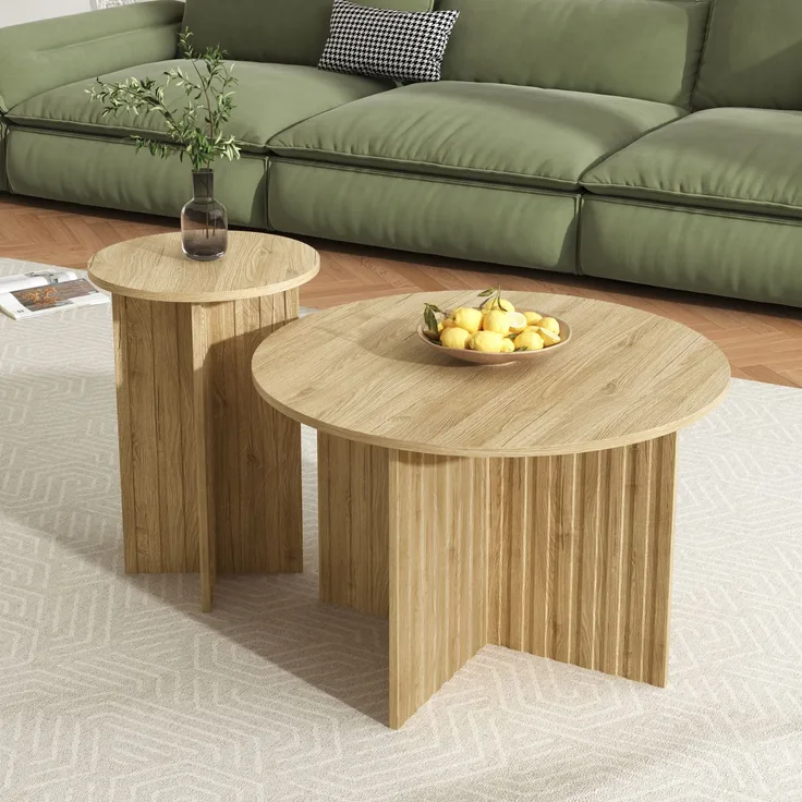 Abrihome 2er Runde Couchtische & Kaffeetische, Braun, 50x31x76 cm