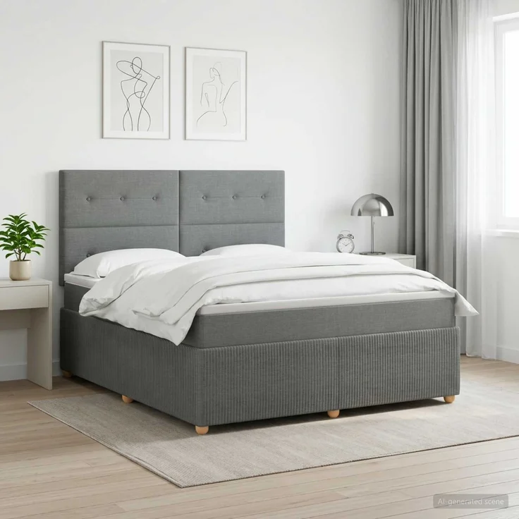 vidaXL Boxspringbett mit Matratze Dunkelgrau 160 x 200 cm Stoff 3454432 – Bild 1