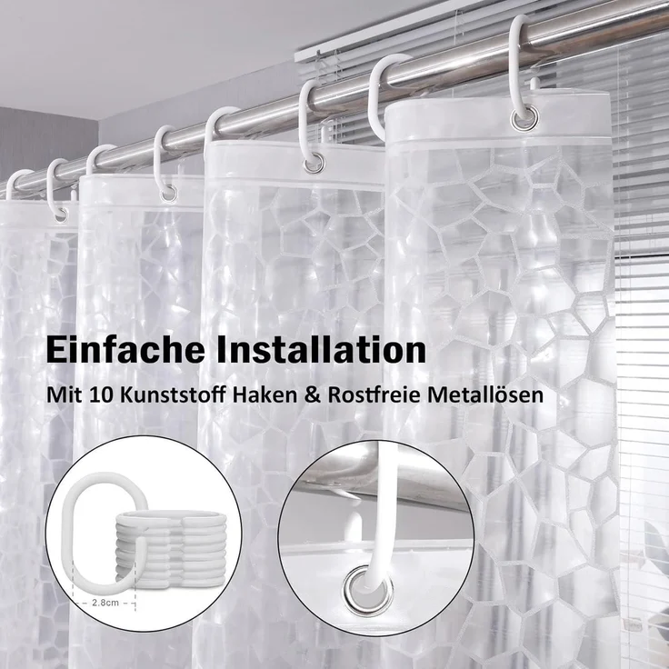 Duschvorhang Transparent Wasserdicht mit Magneten 150x200 Hexagon Muster – Bild 5