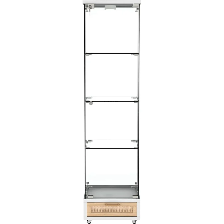 Moderne Glasvitrine mit Schubladen,Vitrine mit LED-Beleuchtung,Bücherregal aus gehärtetem Glas,Eintüriger Schrank mit vier EinlegebödenGeeignet für Wohn- und Schlafzimmer, weiß-H167/B42.5/T36.5 cm--Weiß--42.5x36.5x167cm--YOUDENOVA – Bild 4