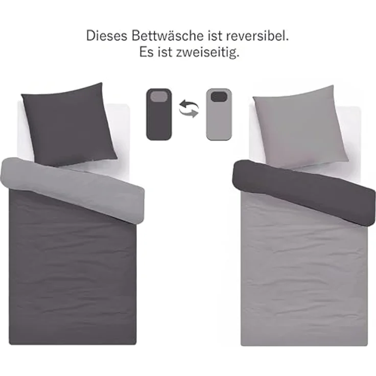 Brielle Bettwäsche Renforcé Set aus 100% Baumwolle - 135x200 cm - Gelb/Blau/Schwarz/Grau, 2 teilig, Mit Reißverschluss, 100% Baumwolle – Bild 4