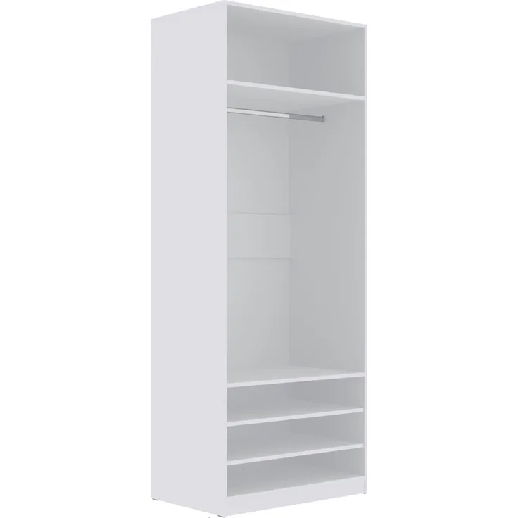 Marmex Möbel TRES 03B offener Schlafzimmerschrank mit Kleiderstange und Einlegeböden, Garderobenschrank ohne Türen, laminierte Spanplatte, weiß, 80x206x51 cm