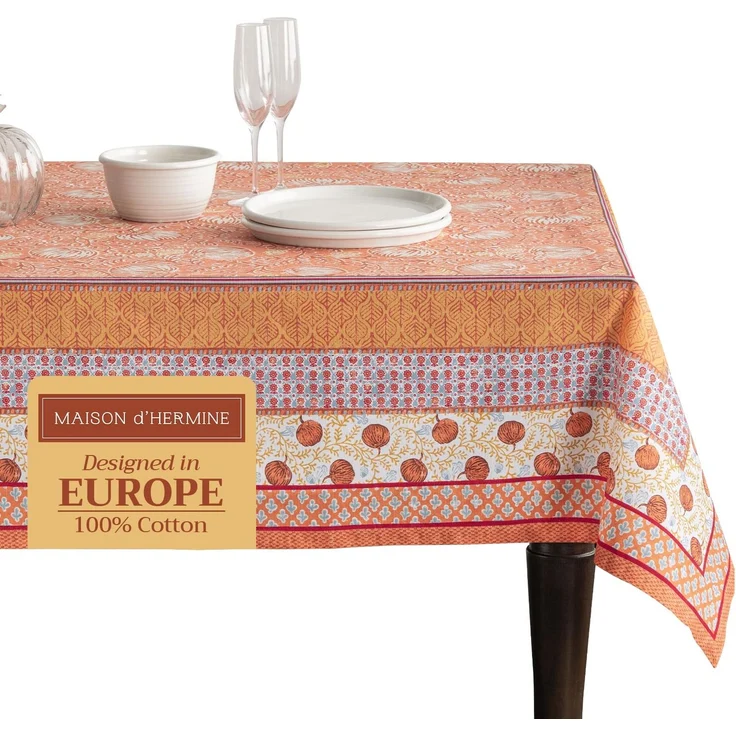 Maison d' Hermine Tischdecke, rechteckig, 100% Baumwolle, wiederverwendbar, dekorativ, für Alltag, Esszimmer, Bauernhaus, Zuhause, Party, Feste und Hochzeit, 137,2x182,9 cm, Erntefest