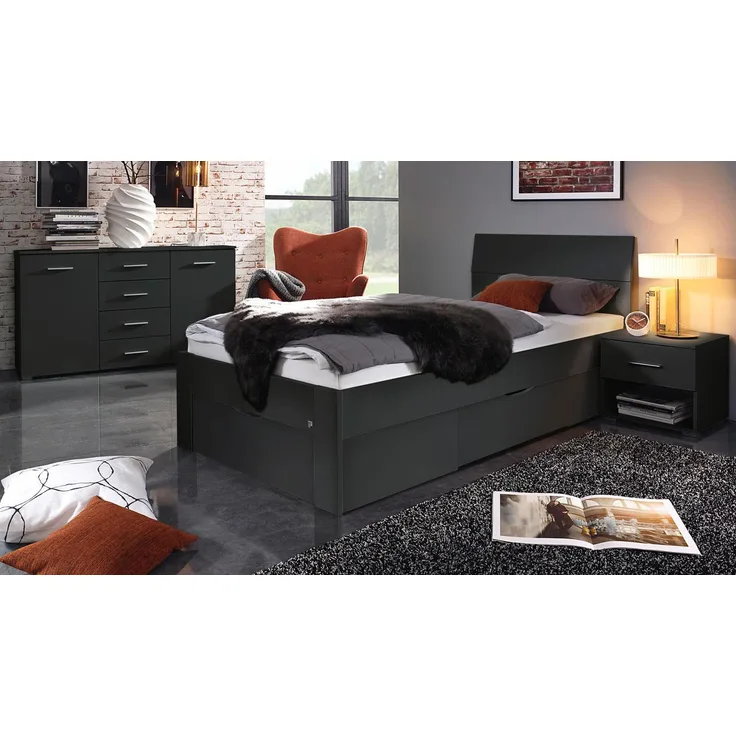 Futonbett FLEXX Bett grau-metallic mit Schubkasten 90x200 cm