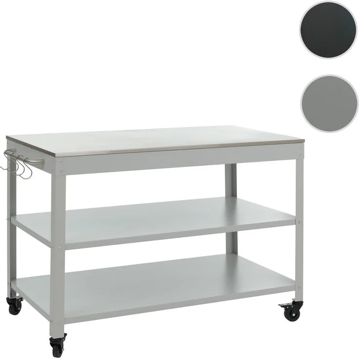 Beistellwagen HWC-R19, Küchenwagen Mehrzweck-/Servierwagen Grillwagen rollbar 3 Ablagen, Stahl 80x117x56cm ~ hellgrau – Bild 10