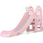 Moni 18016 'Alegra' Kinderrutsche, 185 x 70 x 98 cm, ab 3 Jahren, bis 40 kg belastbar, inkl. Basketballkorb, rosa