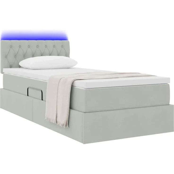 vidaXL LED-Speicherbett mit Matratze Hellgrau 90 x 200 cm Samt 3371427 – Bild 3