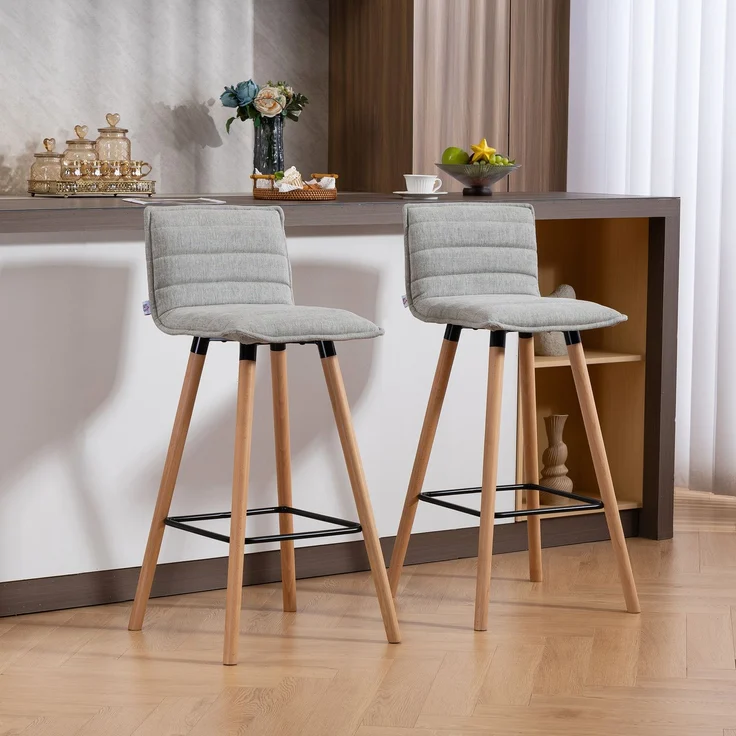 2er-Set Barhocker, Barstühle, gepolsterte Sitzfläche, Rückenlehne und Fußstütze, 48 x 48 x 99,5 cm, grau – Bild 9