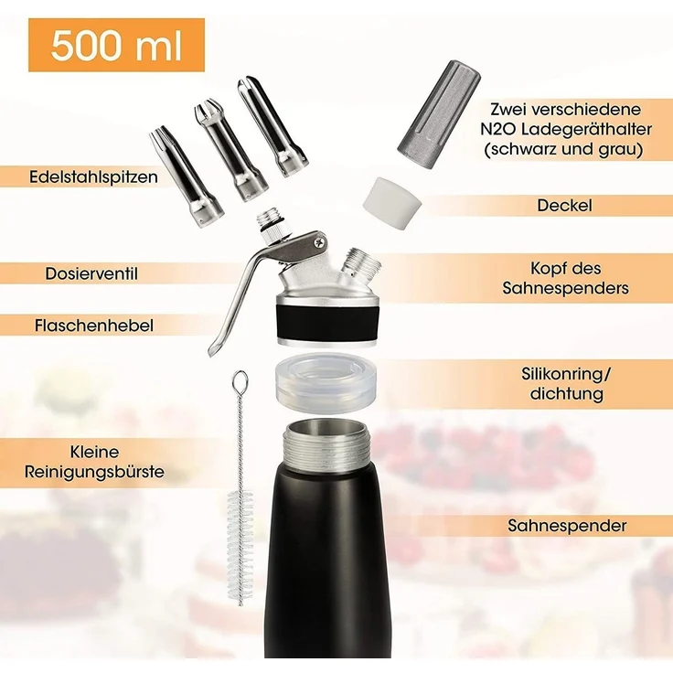 Thiru Sahnesyphon Sahnespender, Sahnespender inkl. eBook mit 50 exklusiven Dessert- und Kuchenrezepten – Bild 2