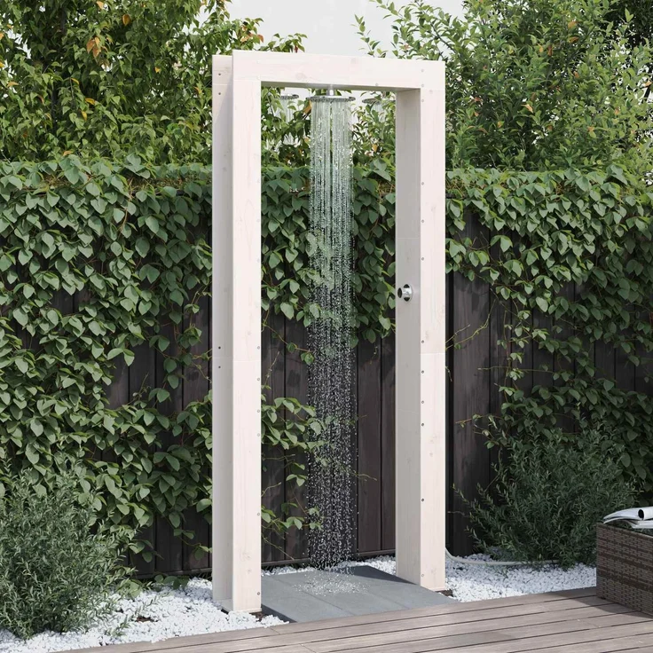 vidaXL Gartendusche 226 cm Massivholz Kiefer und Edelstahl Weiß 886337 – Bild 1