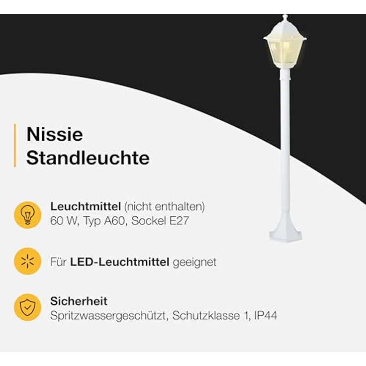 BRILLIANT Nissie Außenlampe weiß – spritzwassergeschützte Außenleuchte mit E27 Fassung – Wegeleuchte für Garten, Einfahrt & Außenbereich – Bild 3