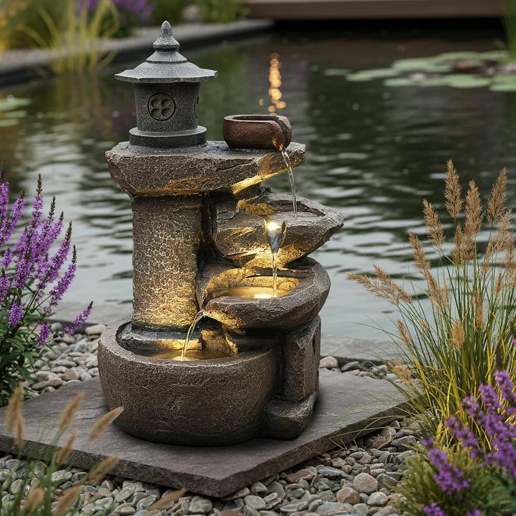 Arnusa Gartenbrunnen Zimmerbrunnen BK851 Springbrunnen Wasserfall Kaskade, Komplettset mit LED Beleuchtung 50 cm Höhe – Bild 8