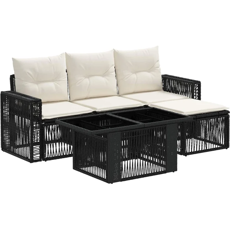 vidaXL Gartensofa-set 5 stk. Schwarz und Cremeweiß Poly-Rattan 3436780 – Bild 2