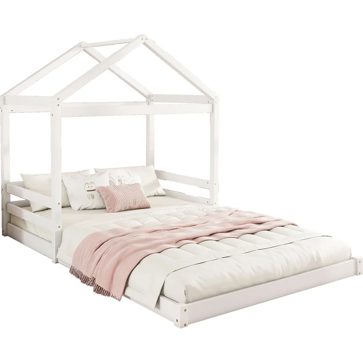 Hausbett 140x200 cm für Kinder, Kinderbett in Hausform mit Lattenrost,modernes Montessori Bett,stabiles Holzhausbett, Weiß – Bild 7