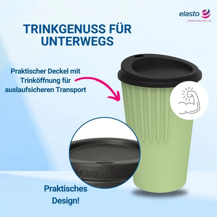 elasto Coffee-to-go-Becher Kaffeebecher 300 ml Trinkbecher mit Deckel und Riffel-Optik, Made in Germany, BPA-frei, 100% recyclebar, Heißgetränke, Teebecher – Bild 3