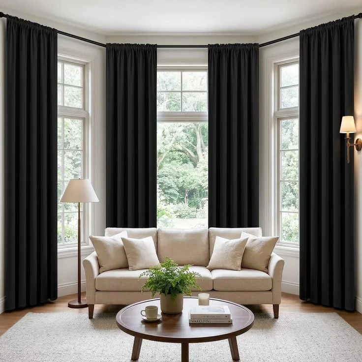 CUCRAF Schwarze Verdunkelungsvorhänge, 274,3 cm Länge, 2 Paneele, Stangentasche, Raumverdunkelungsvorhänge für Schlafzimmer, Wohnzimmer, isoliert, Thermisch, lichtblockierend, 132 x 274 cm (B x L)