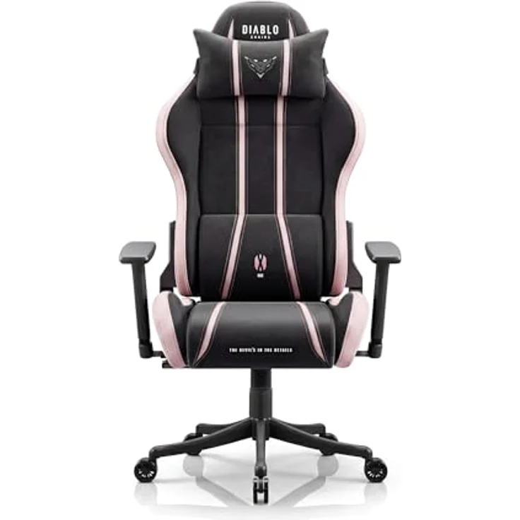 Diablo Gaming Stuhl ergonomisch Stoff Kinder Jugend Drehstuhl mit Lendenkissen Kopfstütze 3D Armlehnen verstellbar bis 140 Grad Bürostuhl klein Akira Pink – Bild 3