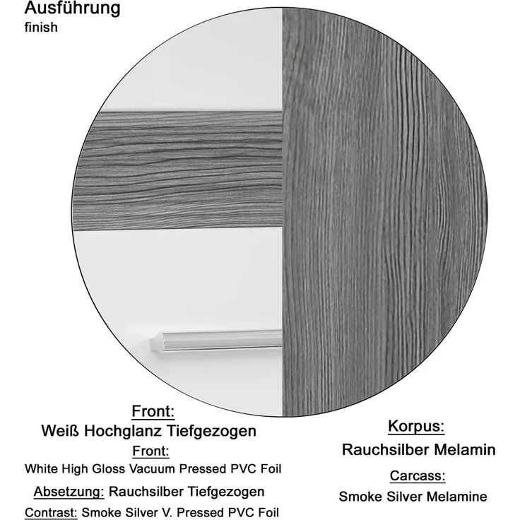 Badmöbel Kommode Set One Hochglanz weiß und Sardegna grau 37x80 cm – Bild 6