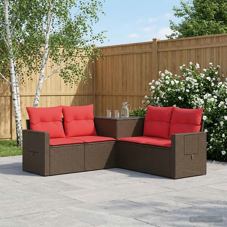 vidaXL Sofa Set 5 stk. Braun und Rot Polyrattan und Stahl 3447875 – Bild 1