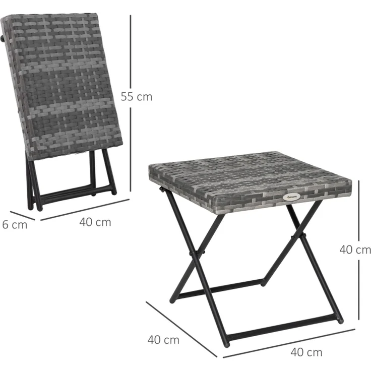 Gartentisch Polyrattan Klappbarer Couchtisch Falttisch Metallgestell Grau 40x40x40cm--Grau--40x40x40cm--YOUDENOVA – Bild 3