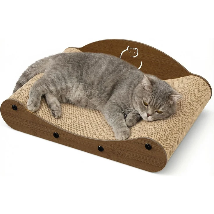 Gimars Kratzbrett Katze 43 cm, Sofa-förmiges Katzen Kratzsofa aus Hochdichter Wellpappe, Kratzmatte & Lounger für Indoor Katzen, Möbel Schutz, Krallenpflege, Walnuss