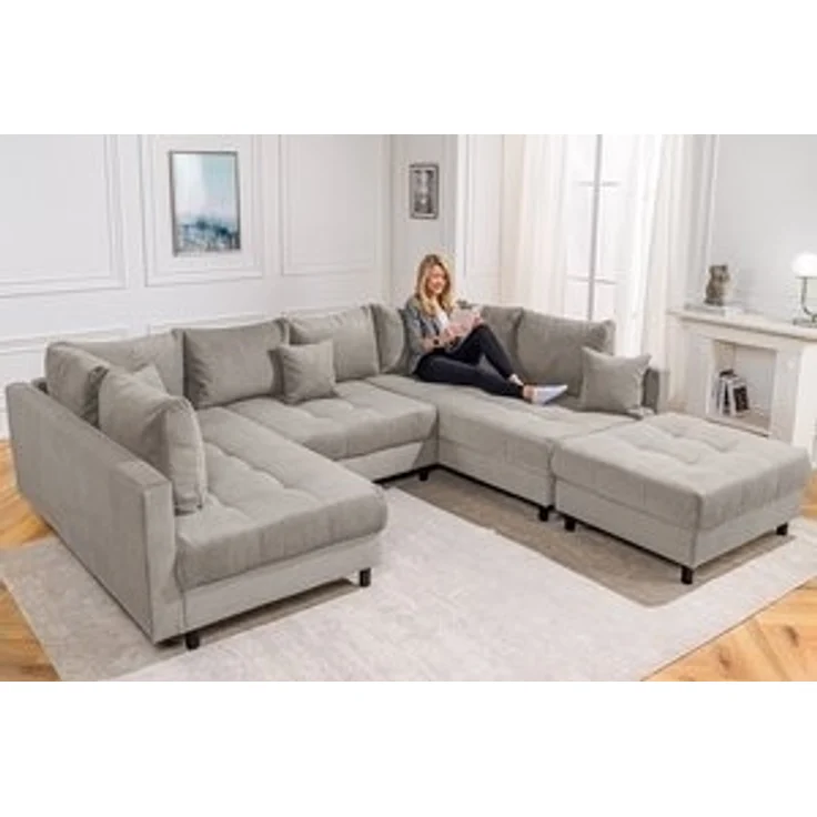 riess-ambiente Wohnlandschaft KENT 305cm greige / schwarz · inkl. Hocker · U-Form · XXL Couch, Einzelartikel 1 Teile, Ecksofa · Wohnzimmer · mit Federkern · Cord-Bezug · Modern Design – Bild 6