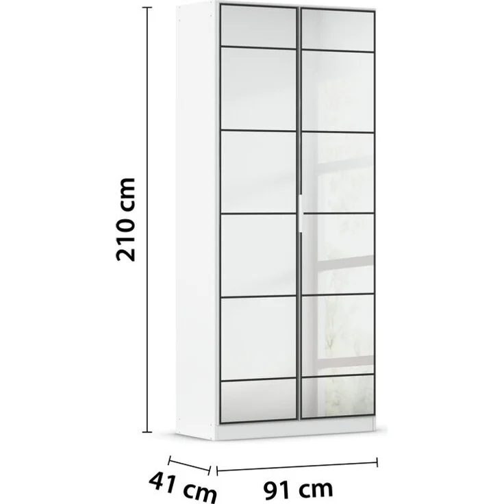 rauch Acero, Garderobenschrank in moderner Loft-Optik, 2-türig, 2 Glastüren, mit 4 Einlegeböden, Farbe Weiß, BxHxT 91x210x41cm – Bild 4