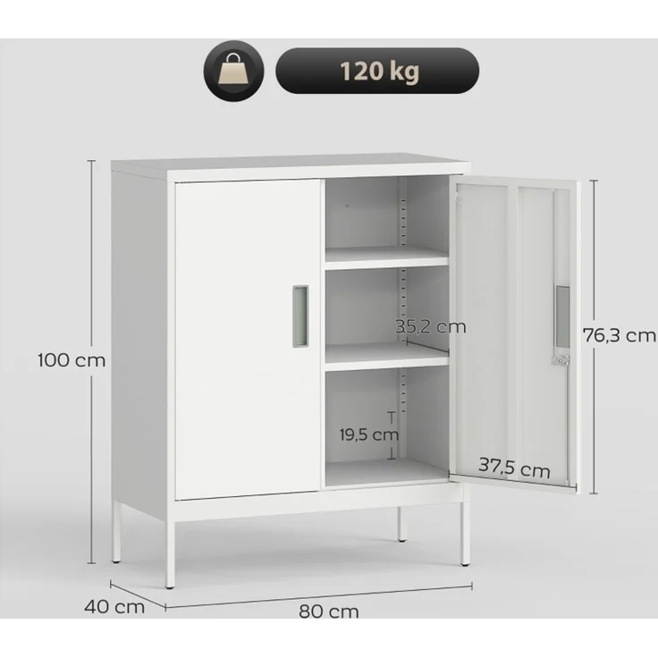 Verschließbarer Stahlschrank mit 2 Türen, Büroschrank, verstellbare Regale, für Homeoffice, Wohnzimmer, Garage, Weiß--Weiß--80x40x100cm--YOUDENOVA – Bild 3