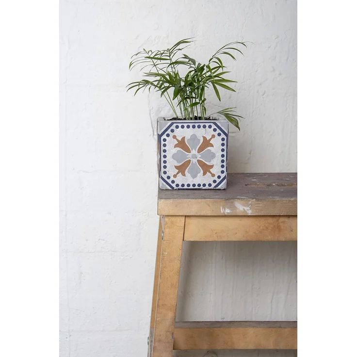 esschert design Blumentopf, Blumentopf Portugiesische Kacheln Beton 11,5x11,5xH11,5cm – Bild 8