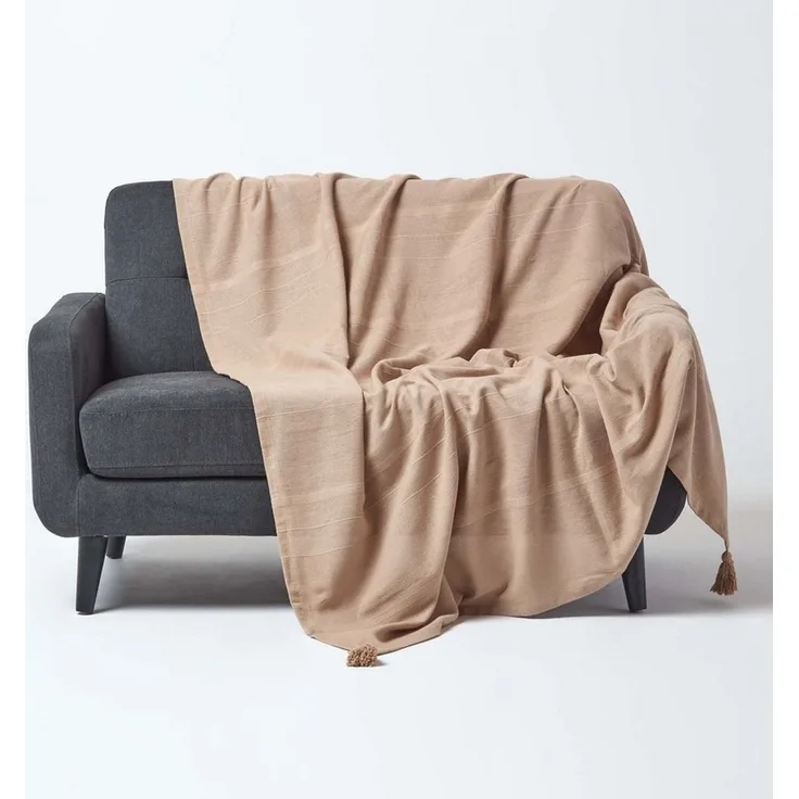 Plaid Tagesdecke Rajput, 100% Baumwolle, beige, 150 x 200 cm, Homescapes