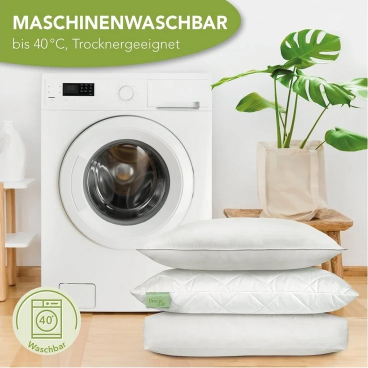 Dreamstar Kopfkissen Eco Microfaserkissen (Einzeln oder als 2er-Set), 40x80 und 80x80 cm, Füllung: Eco Faserfüllung, 1-tlg, Bezug: angenehm weiche Microfaser, stützt Kopf und Nacken ideal – Bild 2