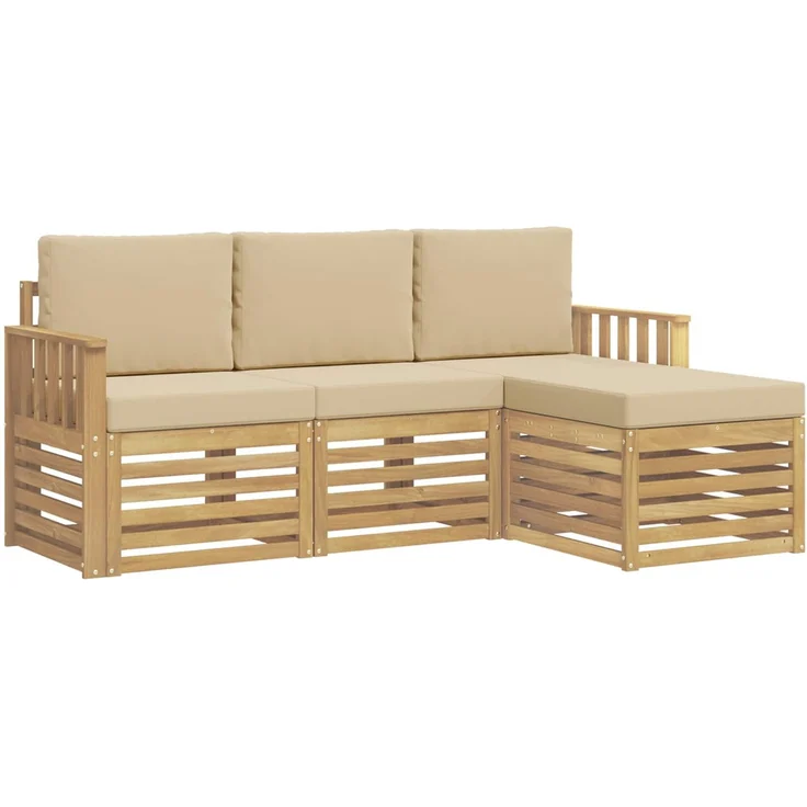 vidaXL Outdoor-Sofagarnitur 4 stk. Weiß und Beige Polyester 3391628 – Bild 2