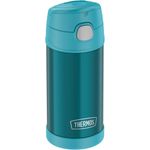 THERMOS kids FUNTAINER STRAW BOTTLE 0,35l, ocean teal, Thermosflasche für Kinder aus Edelstahl, mit Strohhalm, 12 h kalt, absolut dicht, für Schule, Kindergarten, Pause