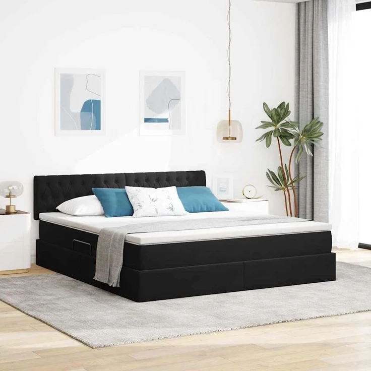 vidaXL Aufbewahrungsbett mit Kopfteil Schwarz 160 x 200 cm Samt 3370829 – Bild 1