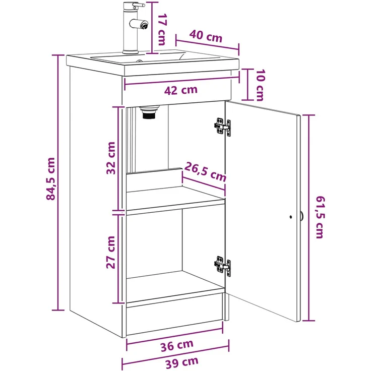 vidaXL Badezimmerschrank mit Waschbecken Geräucherte Eiche 890059 – Bild 9