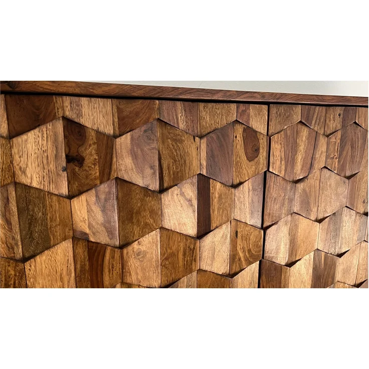 FineBuy Sideboard Sheesham Massivholz 175 cm 2 Türen & 3 Schubladen - Massive Retro Kommode mit Metall Beinen - Design Natur Anrichte - Handmade Industrial – Bild 5