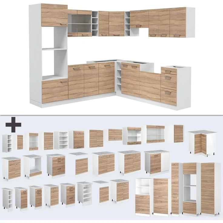 Eckküche R-Line Sonoma/Weiß 247 x 237 cm, AP Marmor Vicco – Bild 7