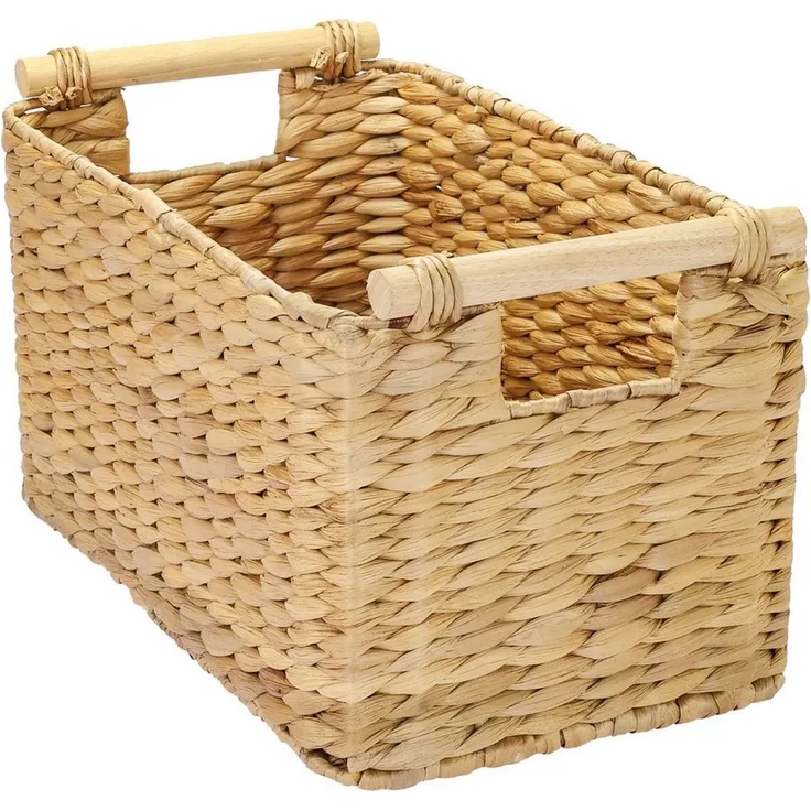 HMF Aufbewahrungskorb Aufbewahrungskorb geflochten aus Wasserhyazinthe, Korb mit (1 St), mit Holzgriffen für Bad, Küche und Wohnbereich, 37 x 22 x 20 cm