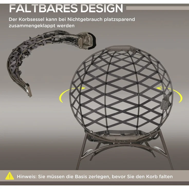 Outsunny Sitzgruppe Gartenstuhl-Set, (Set, 2-tlg, Gartenstuhl-Set), Korbstuhl mit 2-in-1-Hocker – Bild 6