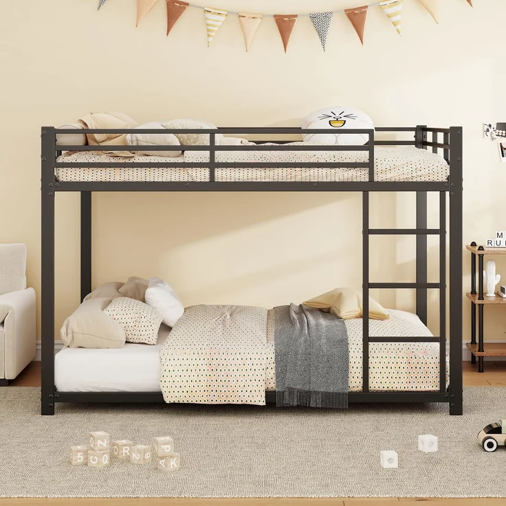 FAVSH Etagenbett 140x200 cm, stabiles Metallbett mit Leiter und Sicherheitsgeländer, Hochbett für 2 Kinder mit Lattenrost, Stockbett für Erwachsene und Jugendliche, Platzsparendes Bettgestell, Schwarz
