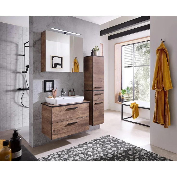 Pelipal Badezimmerschrank Quickset 374 in Eiche Ribbeck quer Nachbildung, 30 cm breit | Halbhoher Midischrank mit 2 Türen, 1 Schubkasten und 3 Einlegeböden – Bild 9