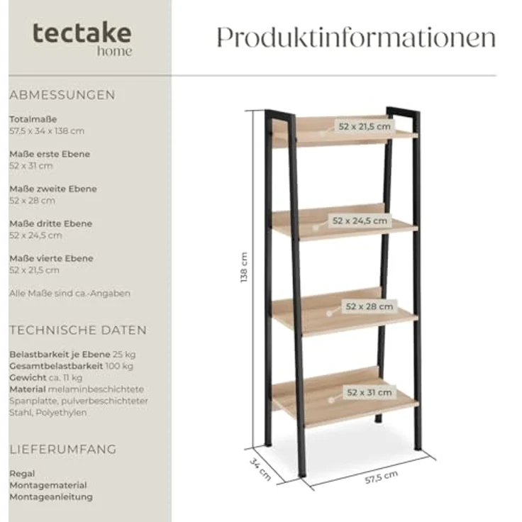 tectake Leiterregal Chatham, Set 1-tlg, Industrial Style – Bild 3